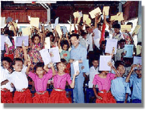 Photo: Donating stationary to the children of Future Light orphanage in Cambodia